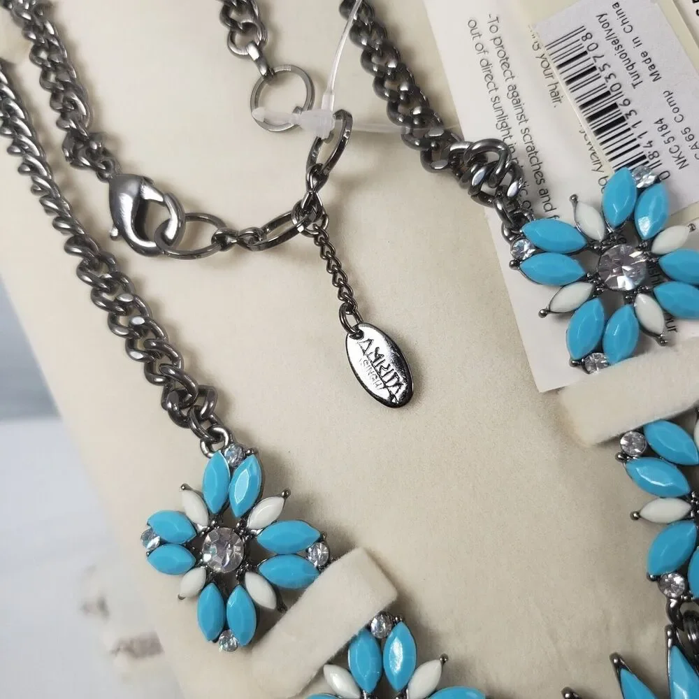 Amrita Singh Women Turquoise Ivory Rhinestone Necklace Southwestern Chunky